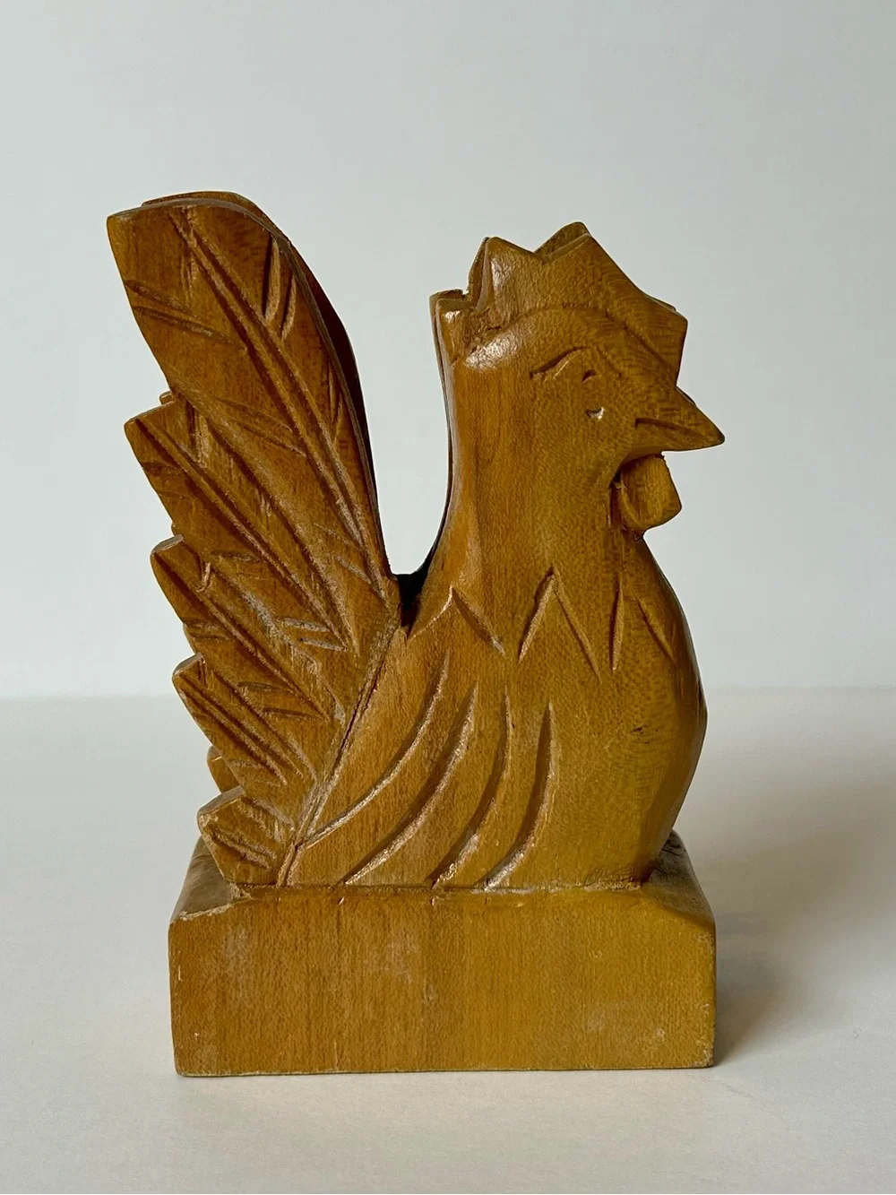 Vintage carved wooden rooster napkin holder